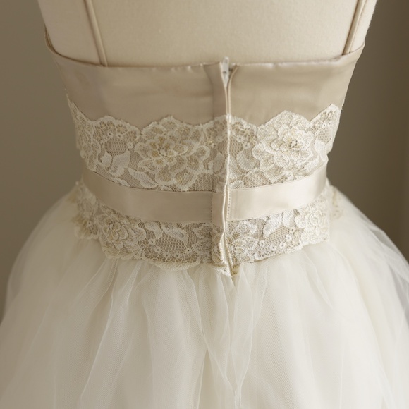 Ivory Champagne Formal Flower Girl Dress Tulle Sequins Pearls Satin Trim LOVELY - Picture 7 of 7